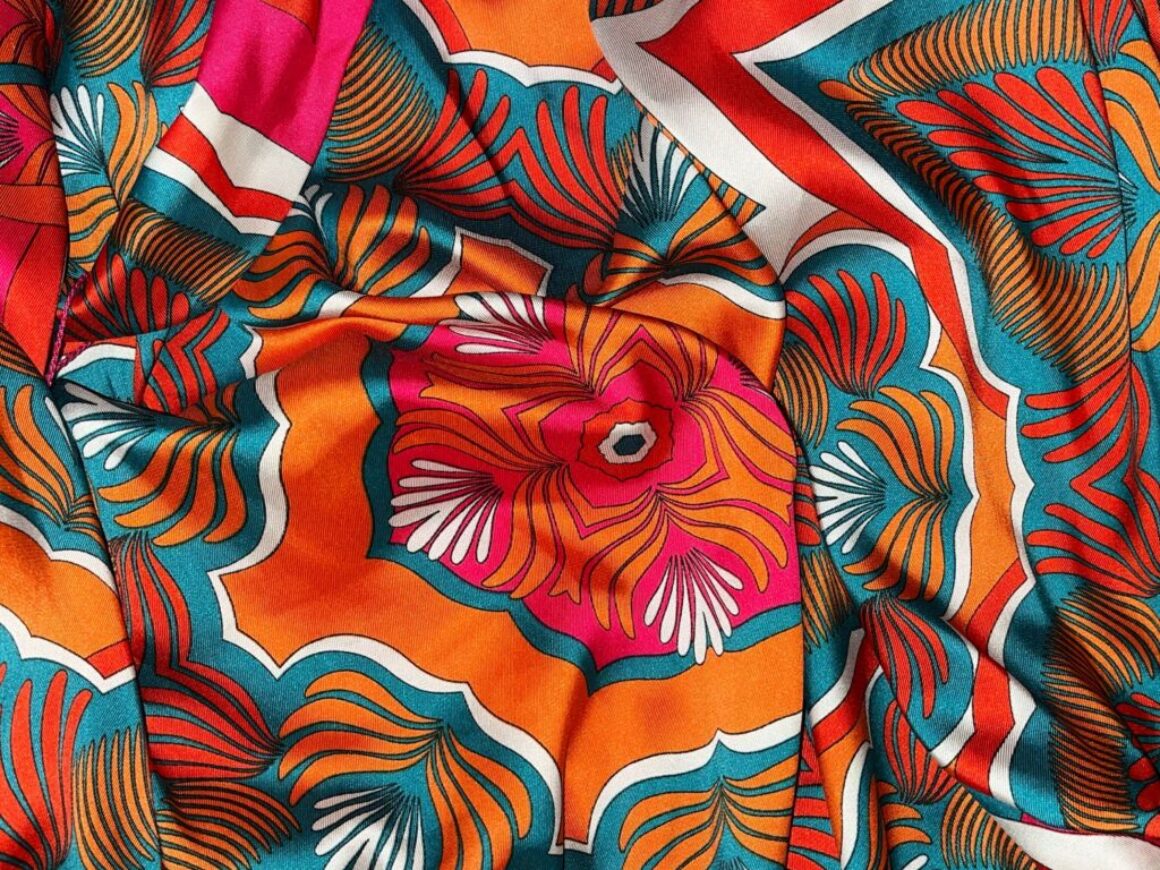 Closeup of a colorful silk scarf background